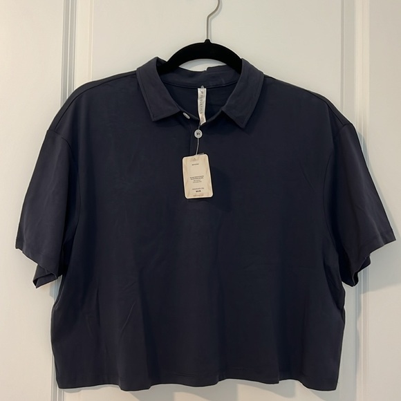 NWT Fabletics Classic Navy Boxy Short Sleeve Polo Shirt Size Large - Picture 10 of 12